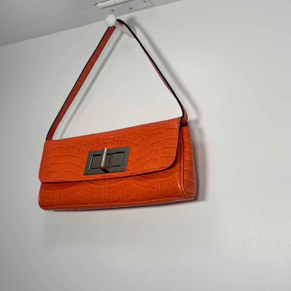 Y2K Vintage The Limited Orange Faux Leather Shoulder Bag Alligator Embossed EUC